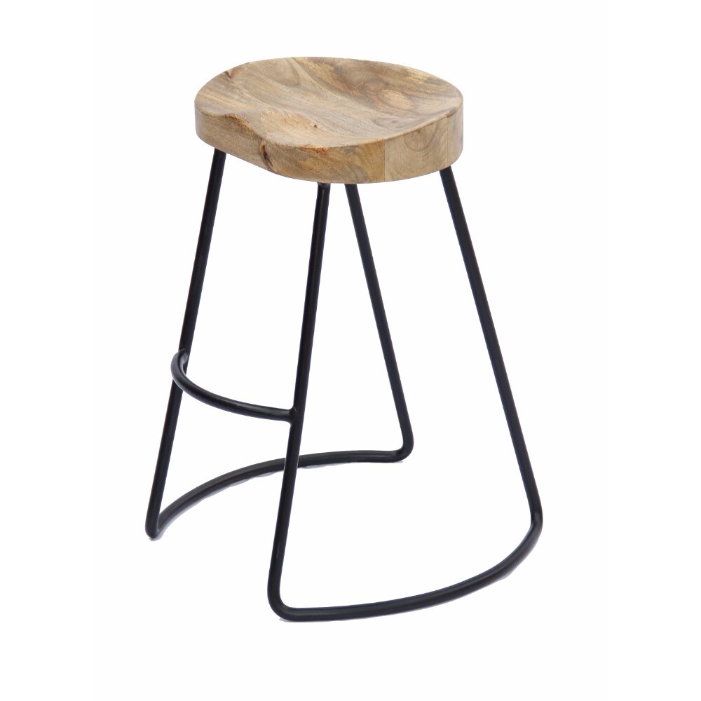 Brown Benzara BM177538 Wooden Bar Stool with Round Seat Set of Two