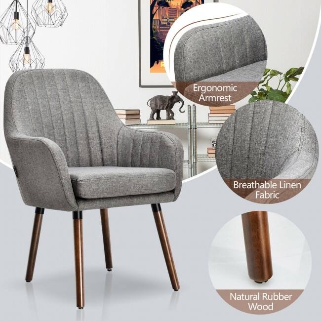 Set of 2 Fabric Upholstered Accent Chairs with Wooden Legs - 24.5" x 25" x 34.5" (L x W x H)