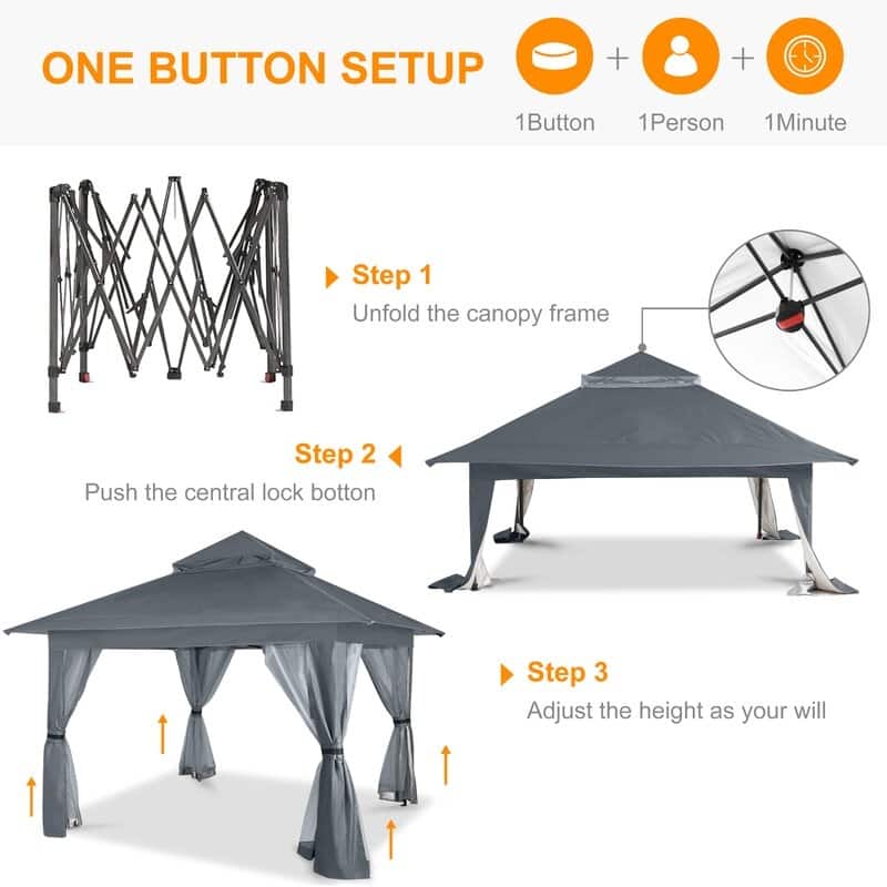 ABCCANOPY 13'x13' Pop Up Gazebo with Mosquito Netting - 13ftx13ft