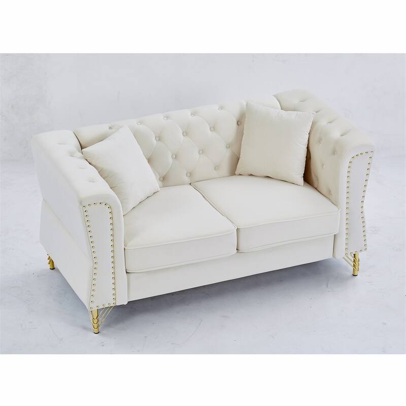 2 Seater Sofa Tufted Couch with Metal Foot and Nailhead