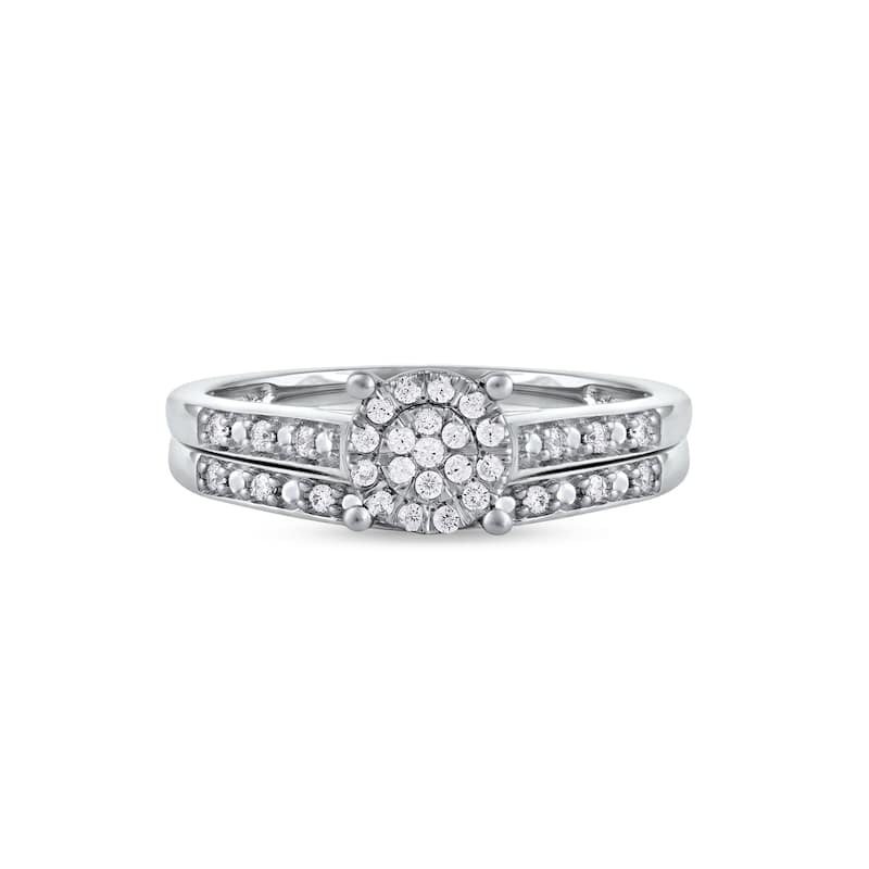 1/5ct TDW Diamond Cluster Bridal Set in Silver for Women