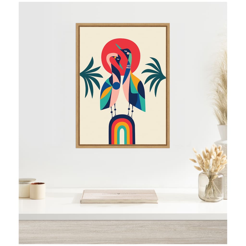 Kate and Laurel Sylvie Modern Vibrant Rainbow Geese Framed Canvas by Rachel Lee