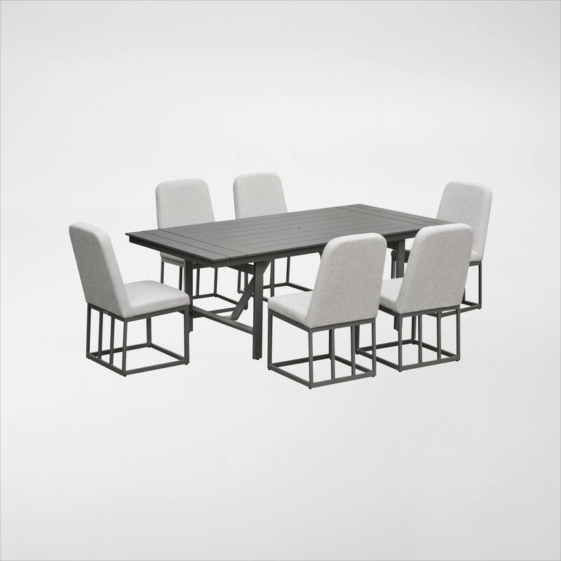 Navarro Outdoor Dining Set - Mocha 7-PC with Upholstered Chairs