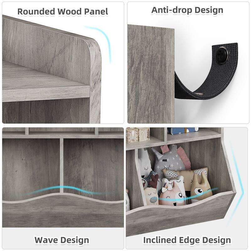 Kids Bookshelf and Bookcase Toy Storage Multi Shelf with Cubby Organizer Cabinet - Grey