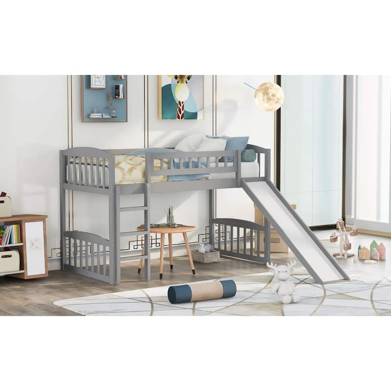Twin Solid Wood Loft Bed with Slide and Ladder