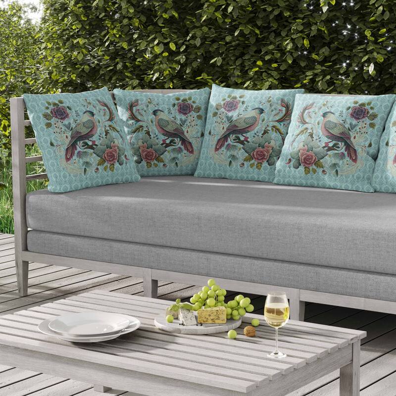 Songbird Rose Radiance Indoor/Outdoor Reversible Throw Pillow Blue