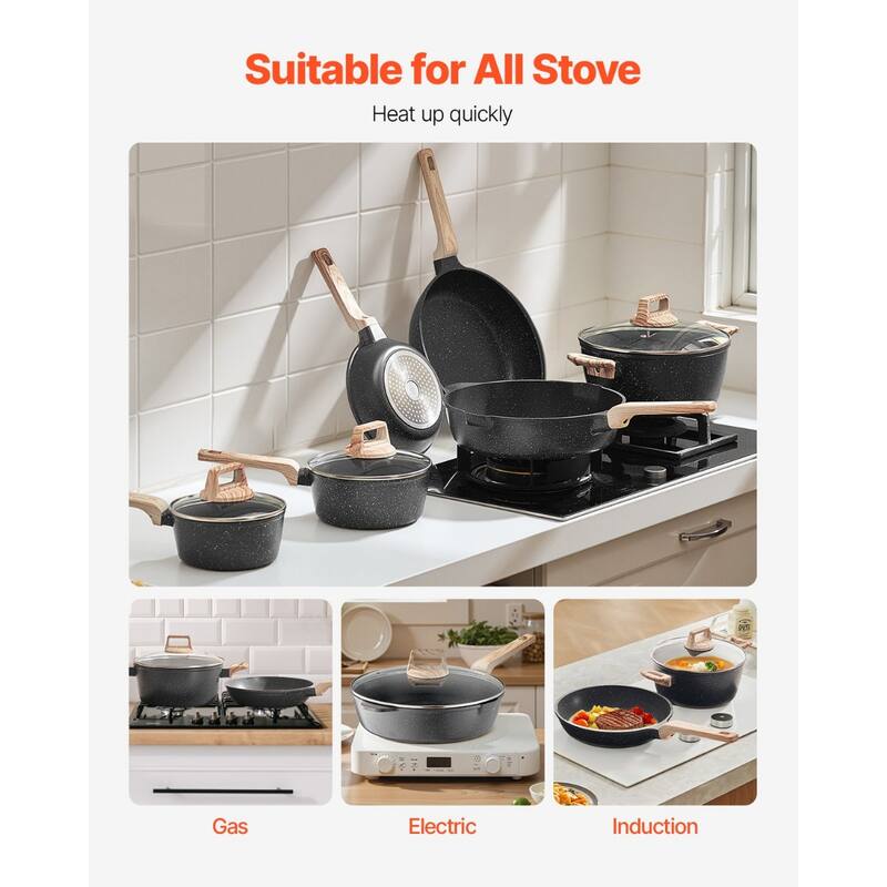 Aluminum Cookware Set with Non-Stick Pans and Lids