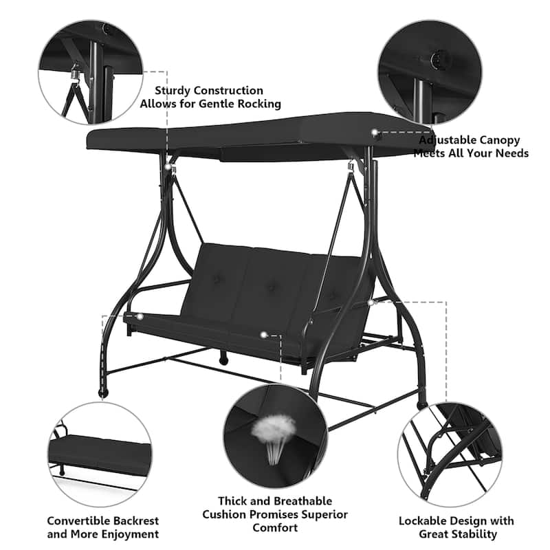 Patio Porch Garden Swing Converting Outdoor Swing with Cushion Seat