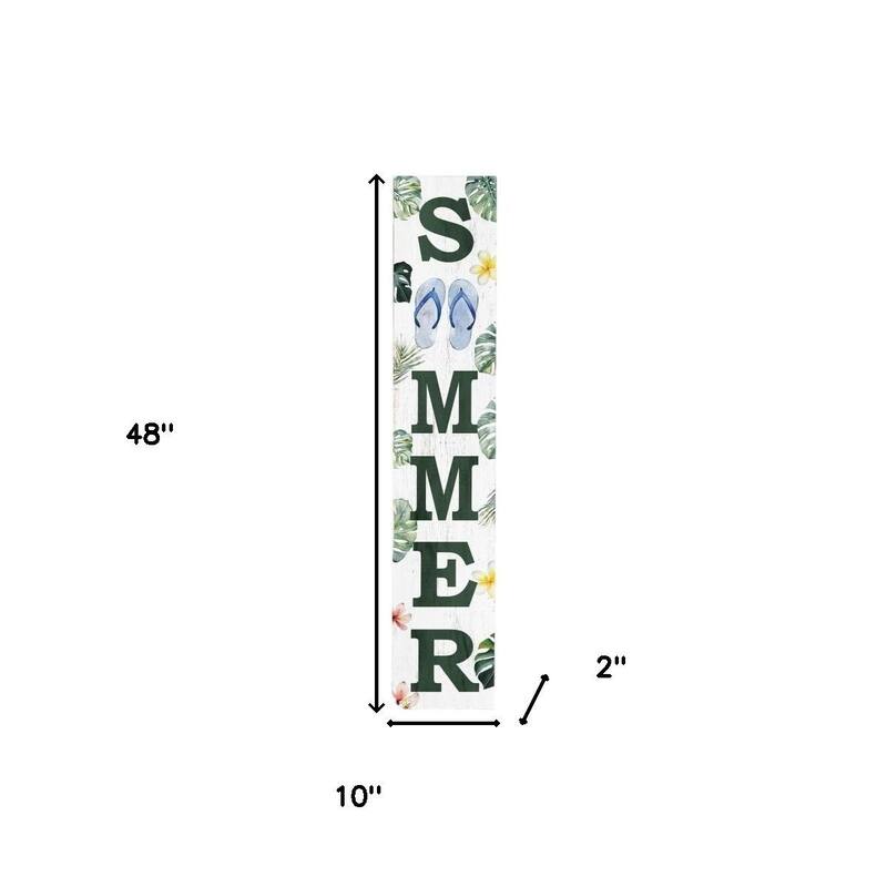 HomeRoots 48" White And Green Solid Wood Summer Porch Sign