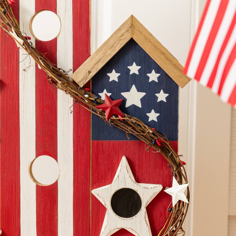 Glitzhome 30''H Patriotic/ Americana Wooden Birdhouse Porch Decor
