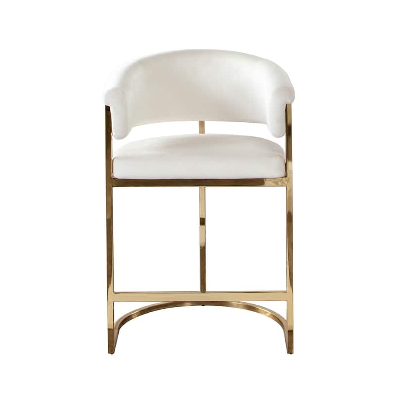 Dely Counter Height Chair, Cream Velvet with Gold Metal Sled Frame