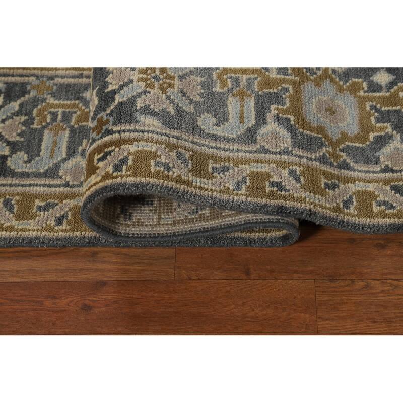 All-Over Gray Oushak Indian Area Rug Hand-Knotted Wool Carpet - 8'1"x 9'11"