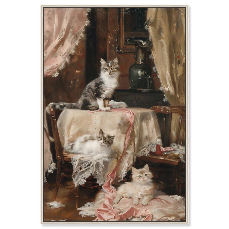 Kittens at the Table Canvas by Art Remedy - Silver - 36" x 54"