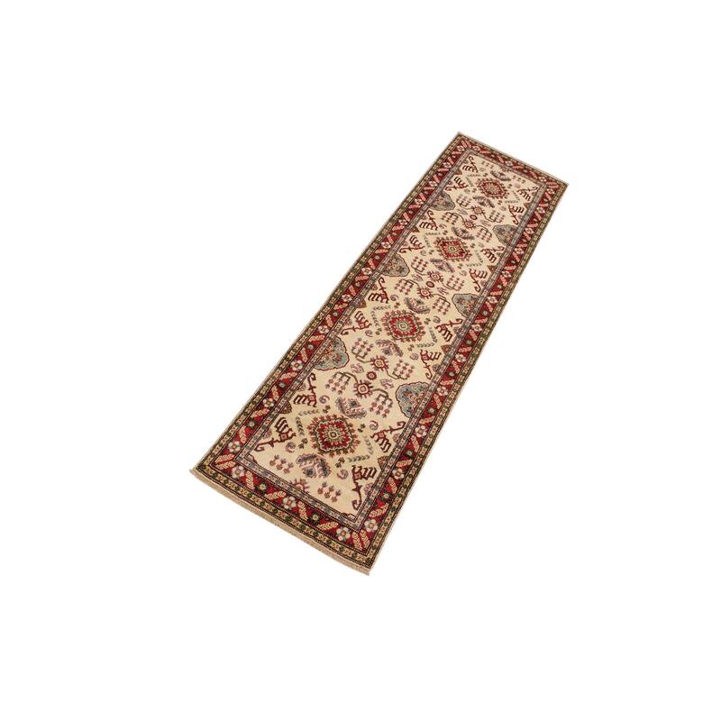Tribal Kazak Maxwell Natural/Red Wool Runner - 2'8'' x 9'8''