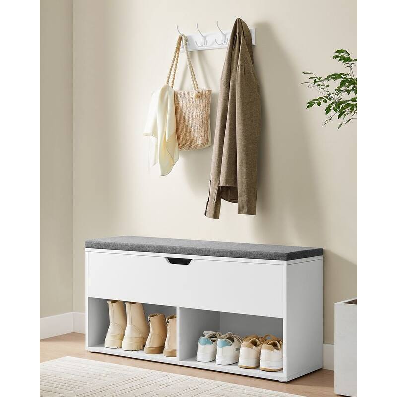 Gray Wood Shoe Storage Entryway Bench with Cushioned Seat - 11.8"D x 39.4"W x 18.9"H