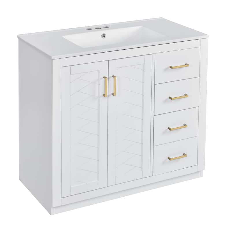 GDFStudio - Briarwick Modern Freestanding Double Bathroom Vanity Set with Ceramic Sinks, Drawers & Soft Closing Doors - 72'W