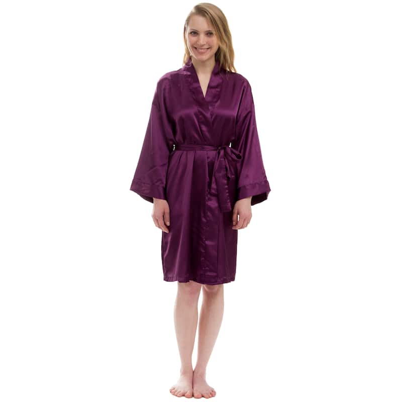Women's Silky Satin Robe - Plum - L/XL