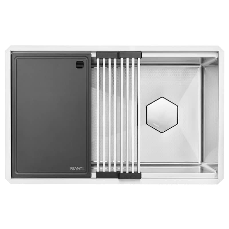 Ruvati Hex Bottom 30-inch Workstation Scratch Resistant Embossed Texture Slope Bottom Kitchen Sink Stainless Steel - RVH8830