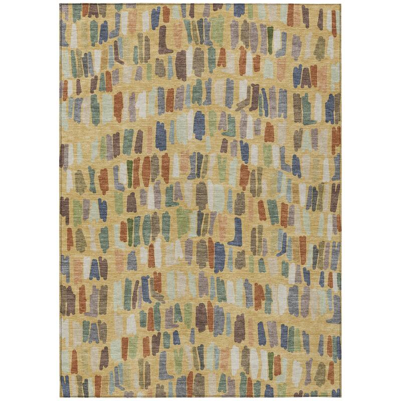 Machine Washable Indoor/ Outdoor Modern Mosaic Chantille Rug