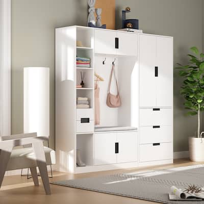 Combo Wardrobe Armoire Closet Wardrobe Cabinet Hall Tree Entry Bench