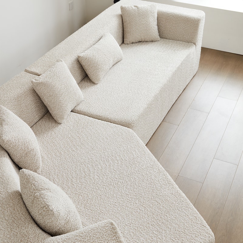 127.5" Polyester Modular Cloud Couch, Deep Seat, No Assembly