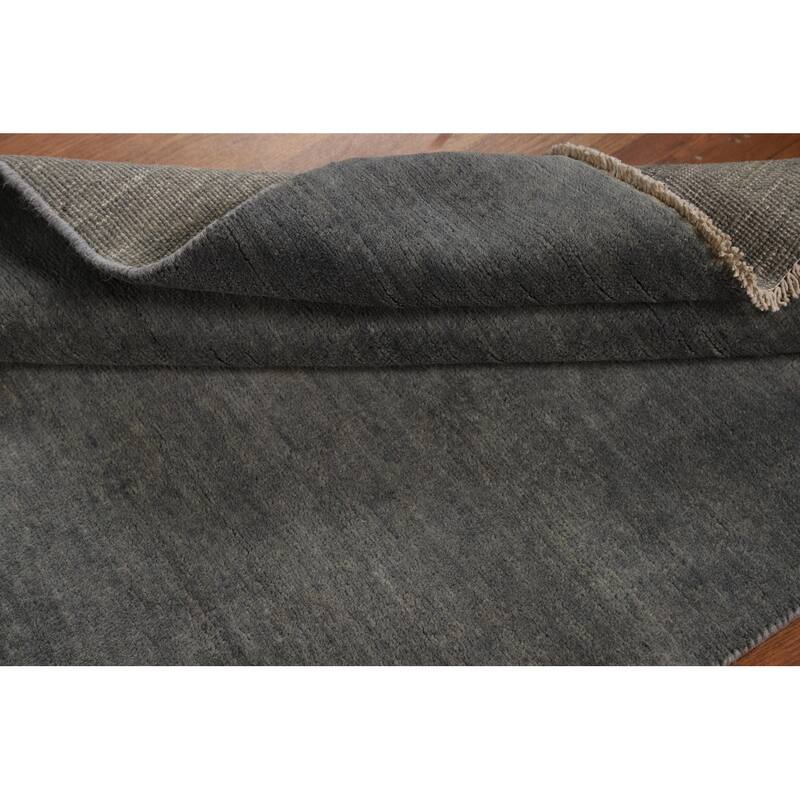 Modern Gabbeh Oriental Foyer Rug Hand-Knotted Grey Wool Carpet - 3'4"x 4'10"