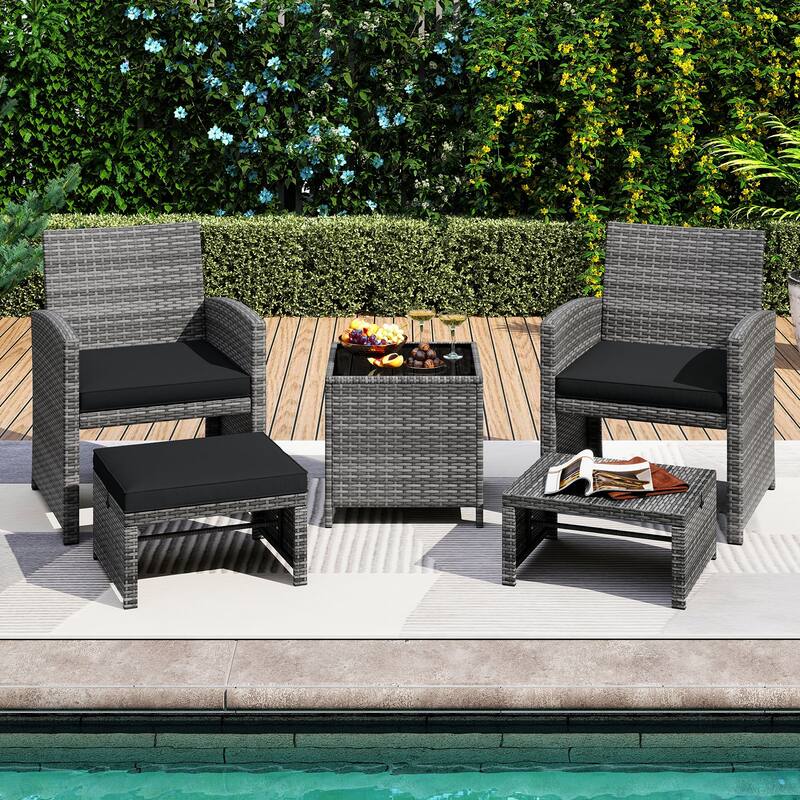 Costway 5 Pieces Patio Furniture Set PE Wicker Outdoor Lounge Chairs - See Details