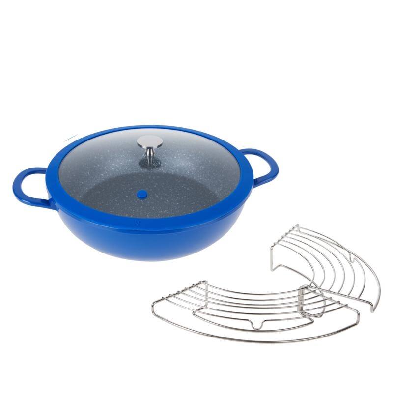 Curtis Stone 4.5-Quart Cast Aluminum Multi-Pan w/Lid & Multi-Use Rack 777-973 Refurbished - Blue