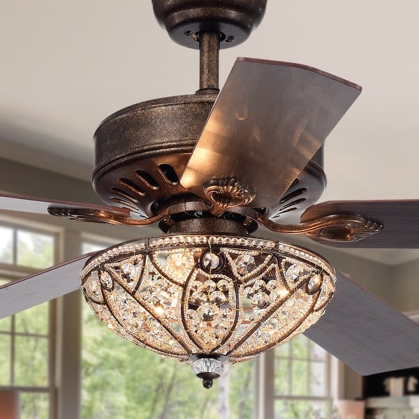 slide 2 of 11, Gliska Rustic Bronze 5-blade Lighted Ceiling Fan with Crystal Shade