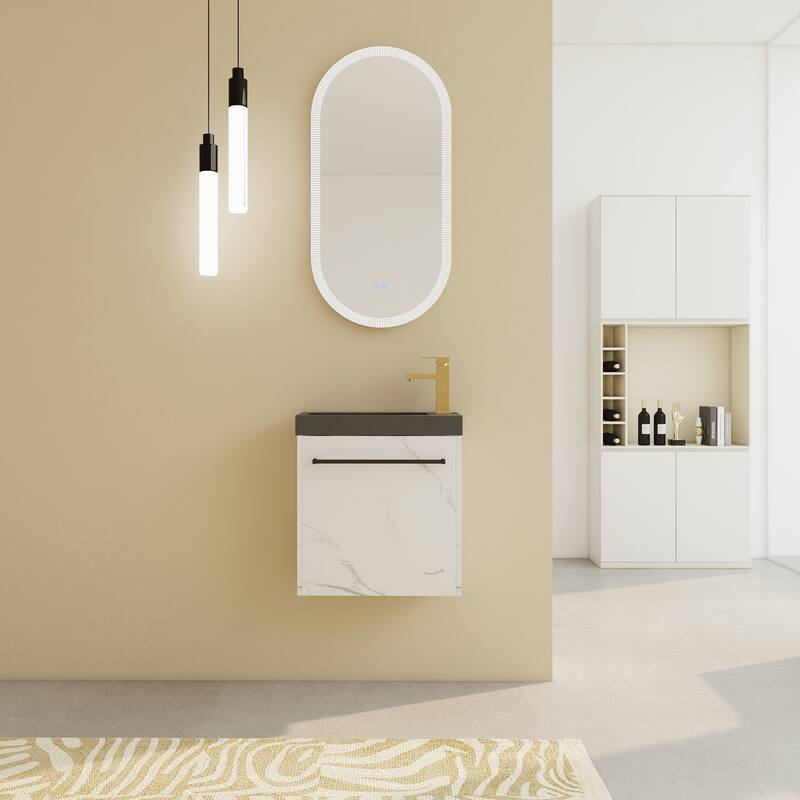 20" Wall-Mounted Floating Bathroom Vanity with Black Resin Sink, Soft-Close Doors & Ample Storage, Space-Saving Design - 19.7in L Plywood - 19.7in L White+Black