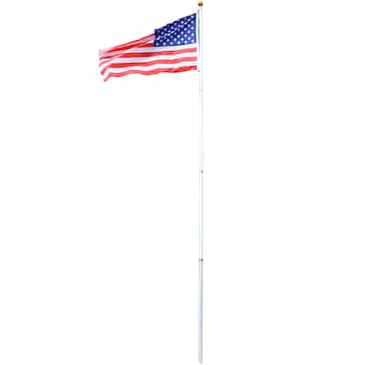 16FT Heavy Duty Aluminum Telescopic Flag Pole Kit, Sectional Flag Pole Kit, Outdoor Inground Flag Poles with Topper Balls