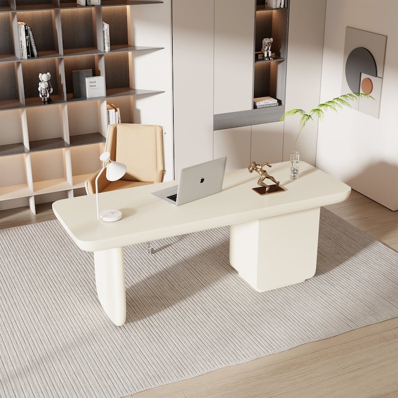 70.87" Beige Writing Desk, with 4 Drawers, Retangular Shaped, Round edges for Meeting Room - Cream