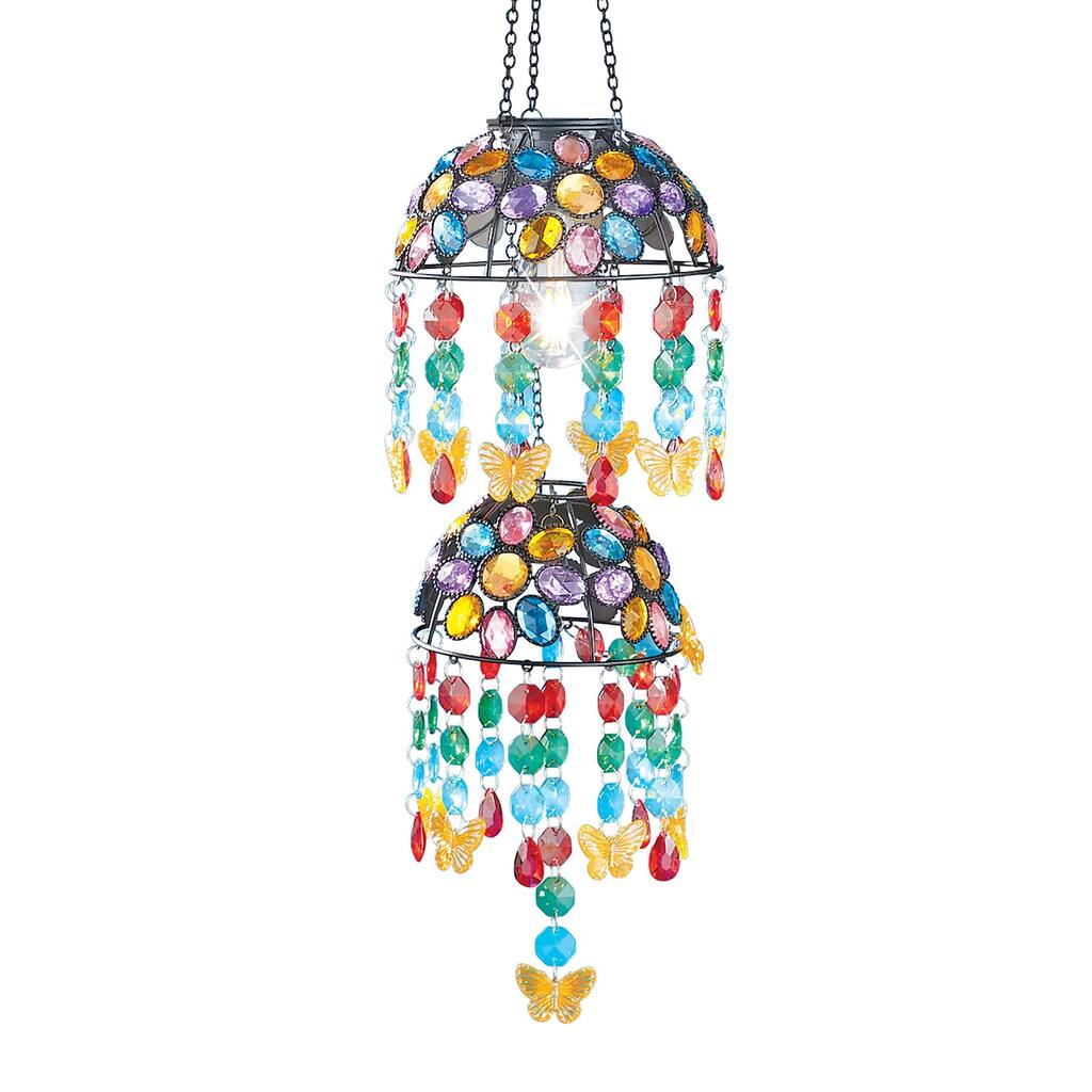 Solar Powered Two Tier Chandelier Garden Mobile - 6.75 x 30.5 x 6.75