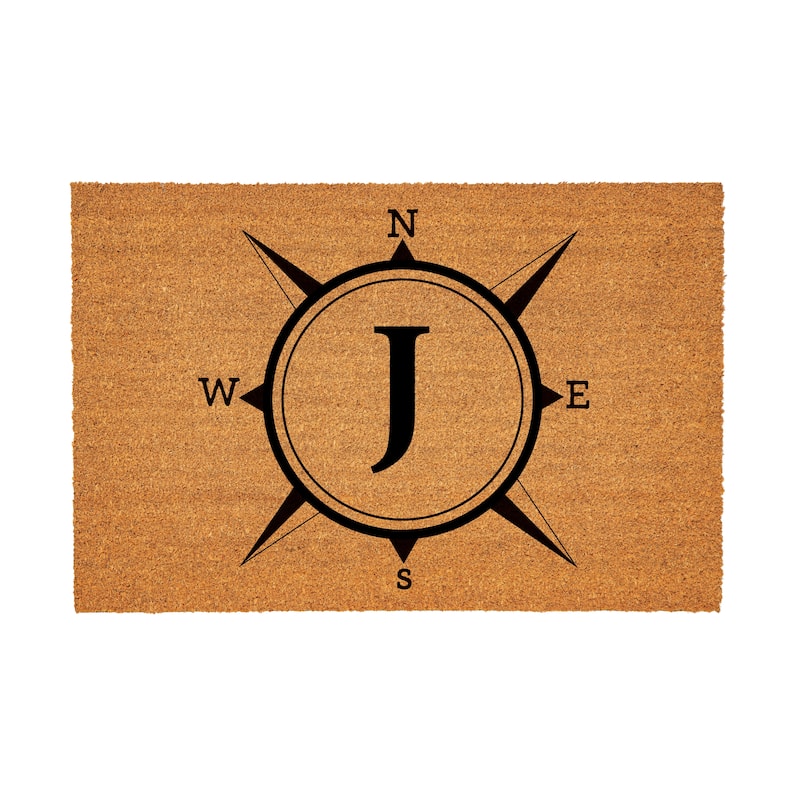 Coastal Coir Mat Compass Monogram 36"x24" - Letter J