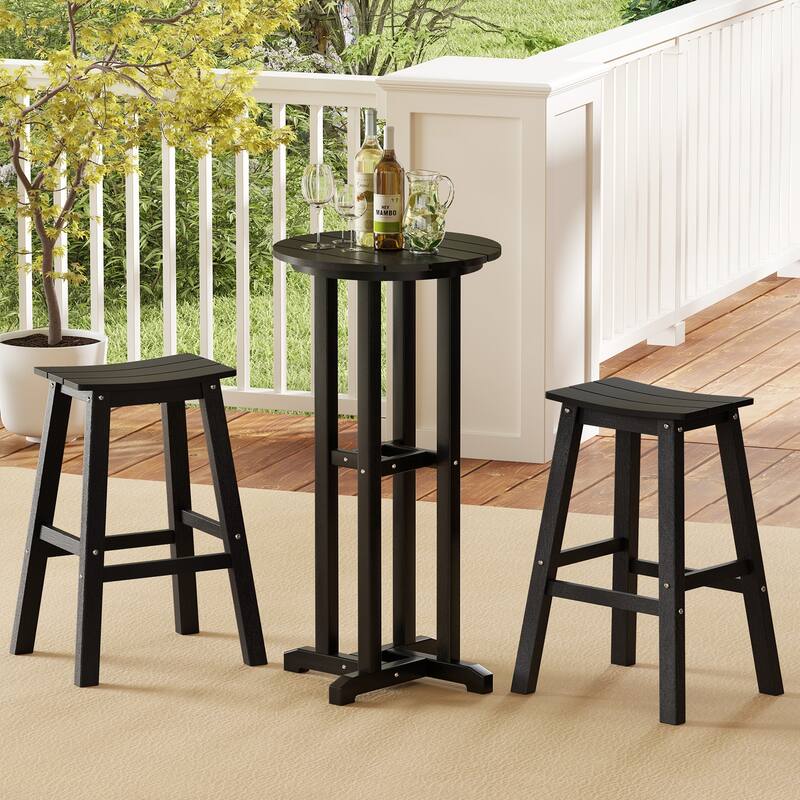 Gymax 3PCS Outdoor HDPE Bar Table & Chair Set for 2 w/ Footrests for - Black