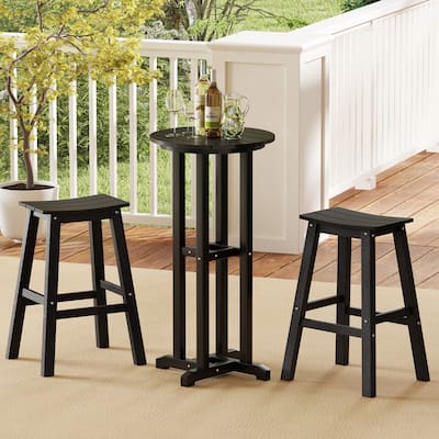Gymax 3PCS Outdoor HDPE Bar Table & Chair Set for 2 w/ Footrests for