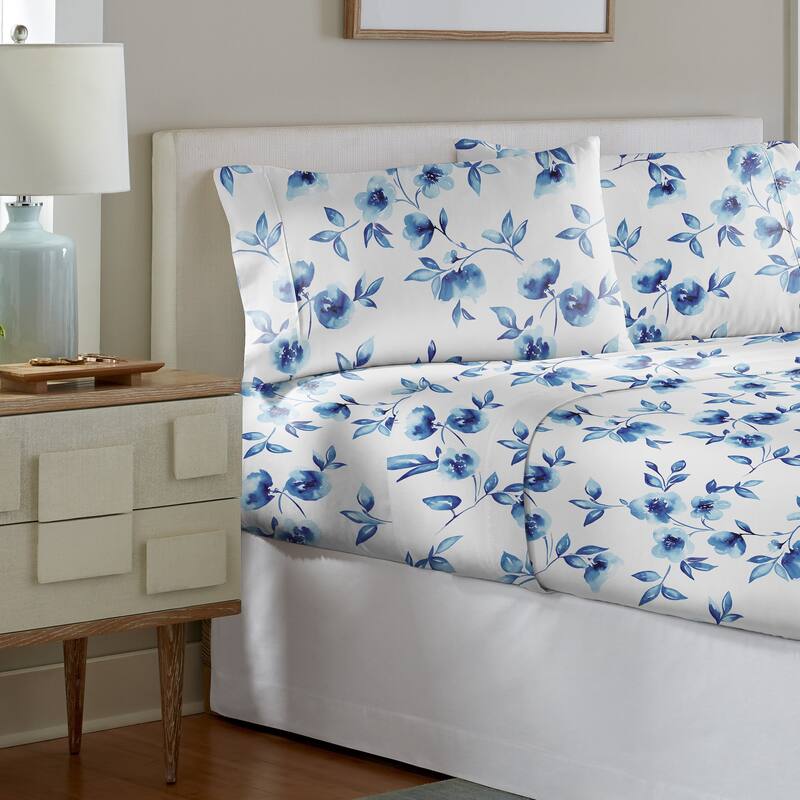 Pointehaven Crisp Percale Printed Long Staple Combed Cotton Sheet Set