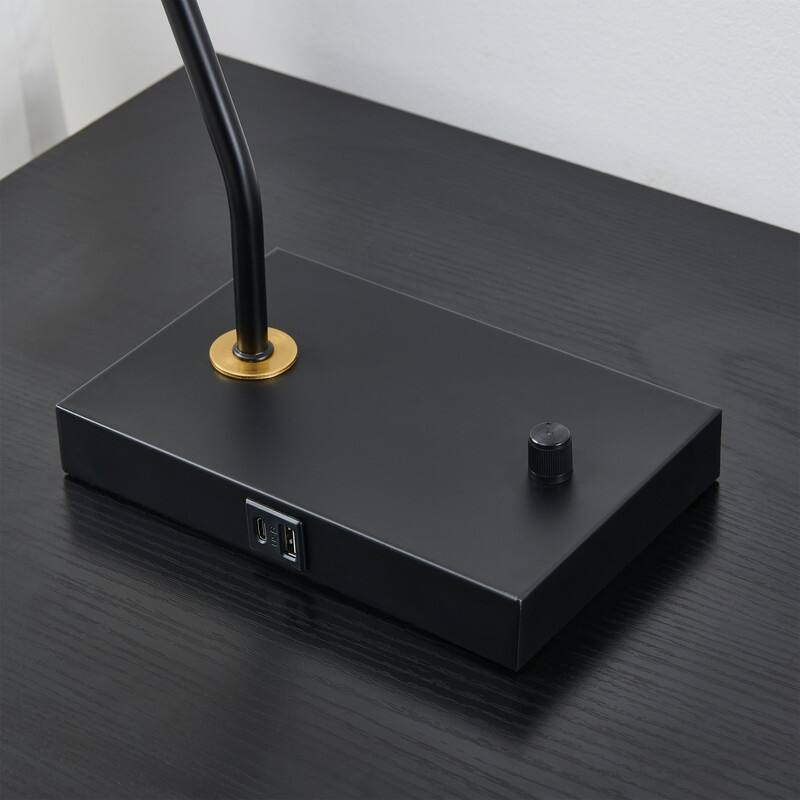 KAWOTI Modern Arched Adjustable Metal Table Lamp with USB Port - L16.25" x W8.63" x H18.25"