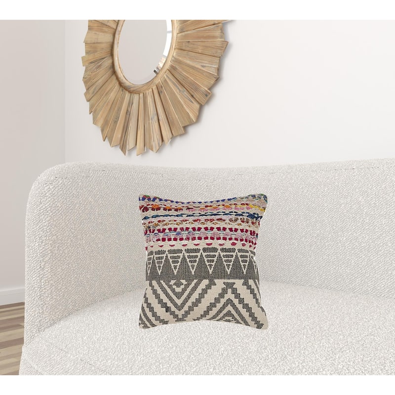 HomeRoots 18" X 18" Blue and Beige Geometric Cotton Blend Zippered Pillow - Accent - Polyester