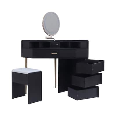 Modern Makeup Vanity Set with Adjustable Tri-Color LED Mirror and Spacious Table Comfortable Chair - 29.45" x 29.45" x 33.86"