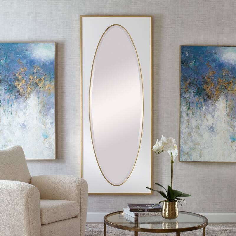 Rectangular Framed Wall Mirror - 80" - White and Gold
