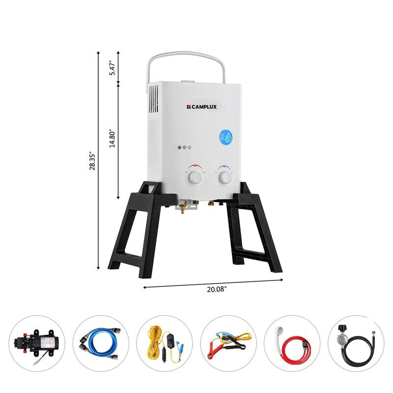 CAMPLUX 1.32 GPM Outdoor Camping Propane Gas Water Heater with Freestanding Stand and Carry Bag