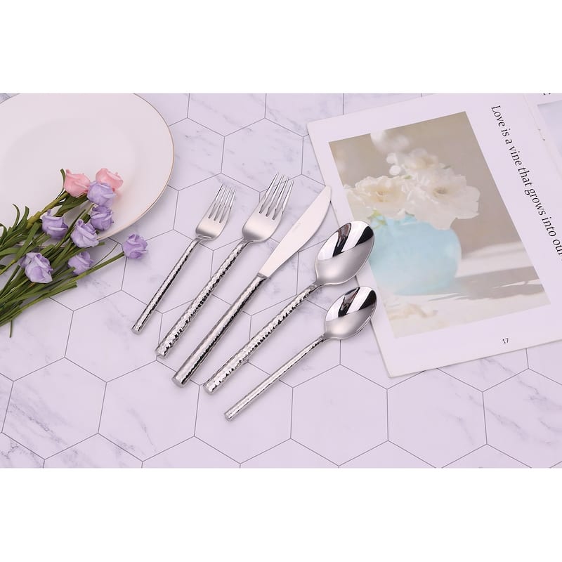 20 Pc Flatware Set Pebbled Silver - Service For 4