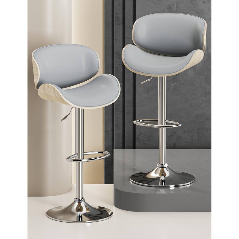 Bar Stools Adjustable Height Swivel Faux Leather Armless Barstools