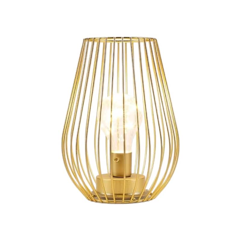 HomeRoots 8" Gold Metal Geometric Battery Operated Desk Lamp With Novelty Shade - 5.90 in. x 7.80 in. x 5.90 in.