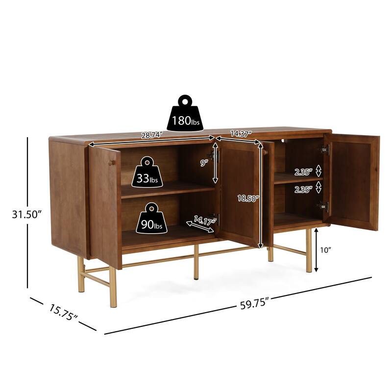 Christopher Knight Home - Adrian Modern Sideboard Buffet Cabinet with Sleek Metal Base