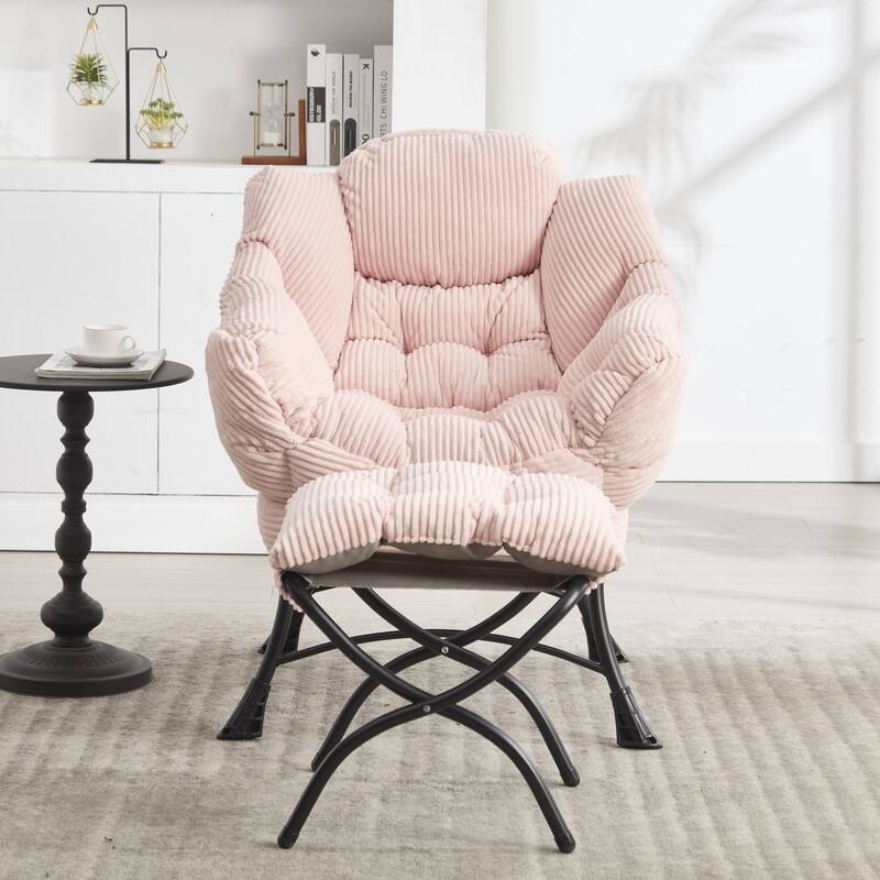 Modern Lounge Chair with Ottoman - Plush Reading Accent Chair with Footrest and Side Pocket