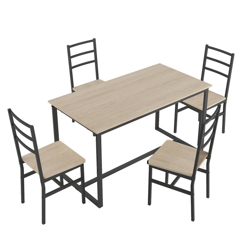 Modern 5-Piece Dining Set with Rectangular Solid Structure Table & 4 Ladder Back Chairs