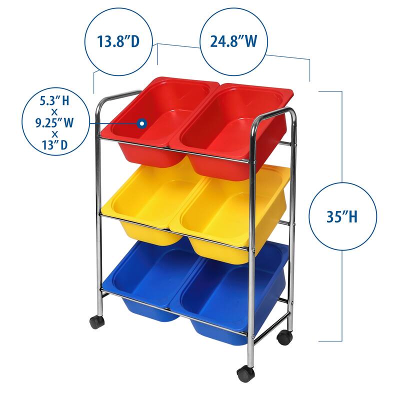 Seville Classics Multi-Use 6-Bin Organizer Cart, Multicolor