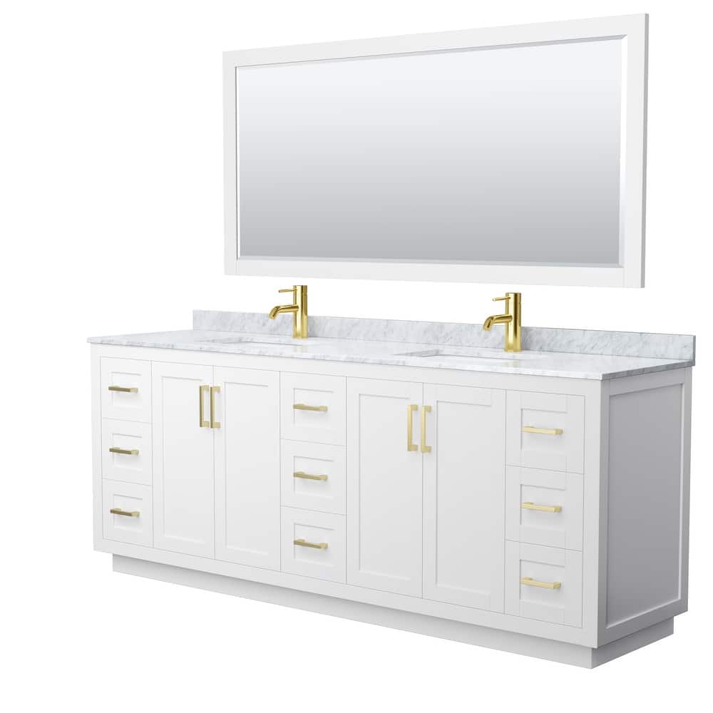 Miranda Double Vanity Set, White Carrara Marble Top, 70-Inch Mirror